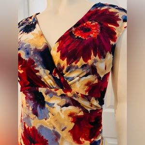 Lauren by Ralph Lauren, Faux Wrap Mid-Length Dress w/ V-neck & Cap Sleeves -Sz 8